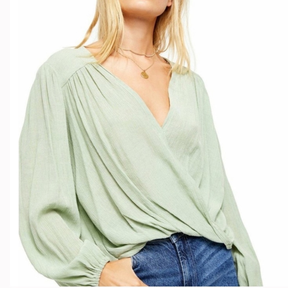 Free People Check On It Wrap Top • Frosted Fern • NWT